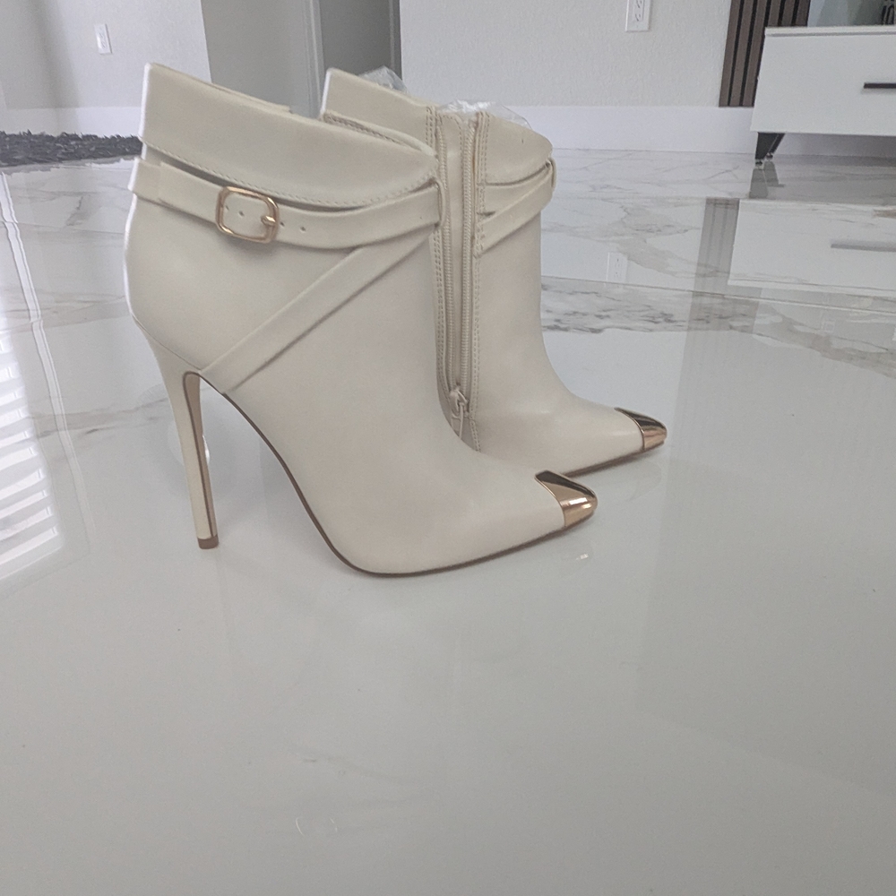 JustFab Ivory and Metallic Ankle Booties
